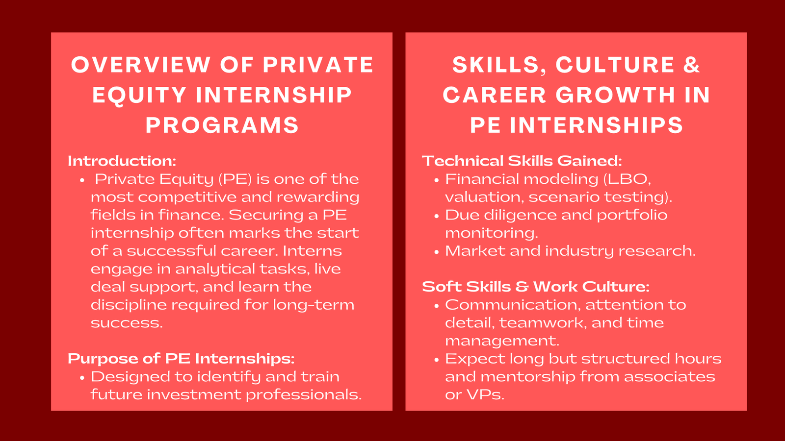 Private Equity Internship Programs What to Expect